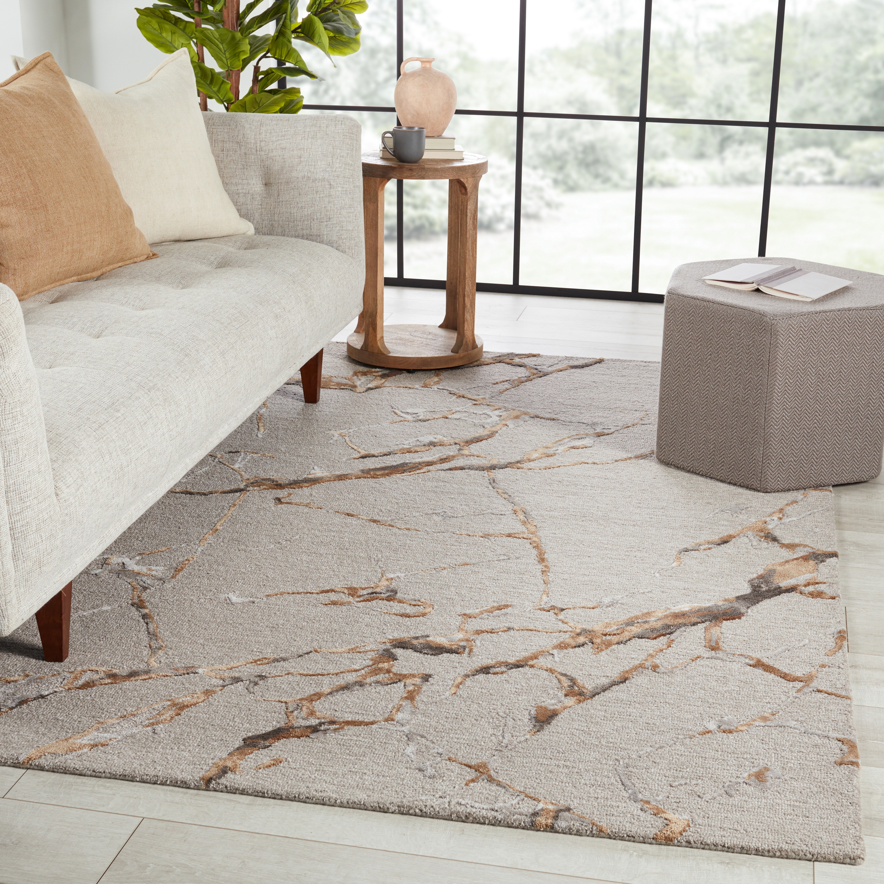 Shattered Handmade Abstract Light Gray/ Gold Area Rug (8'X10') - Image 4