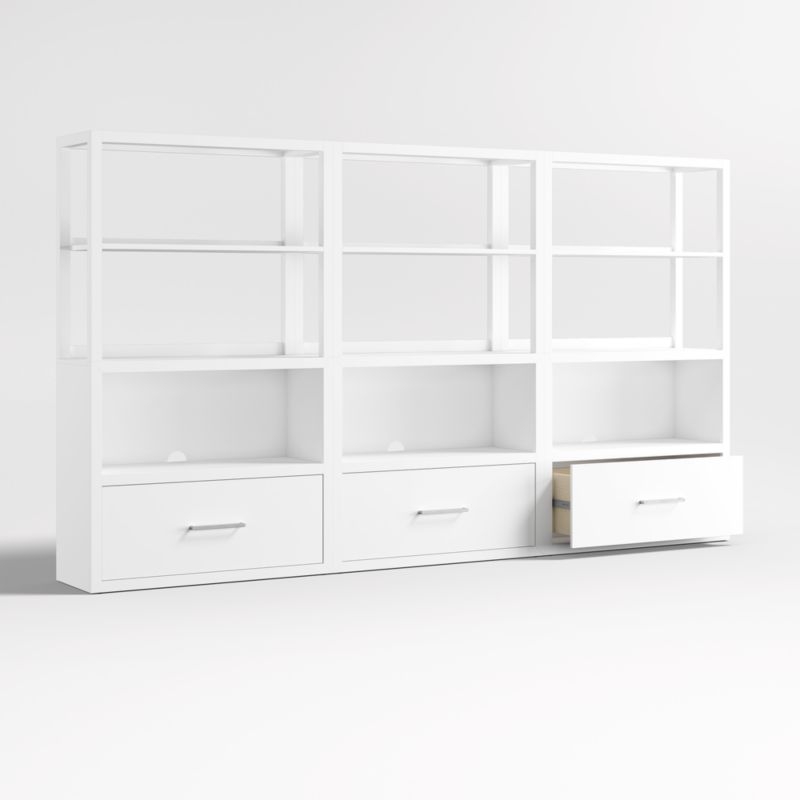 Ever Simple Set of 3 Modular White Wood Kids Drawer Bookcases with Hutches - Image 4