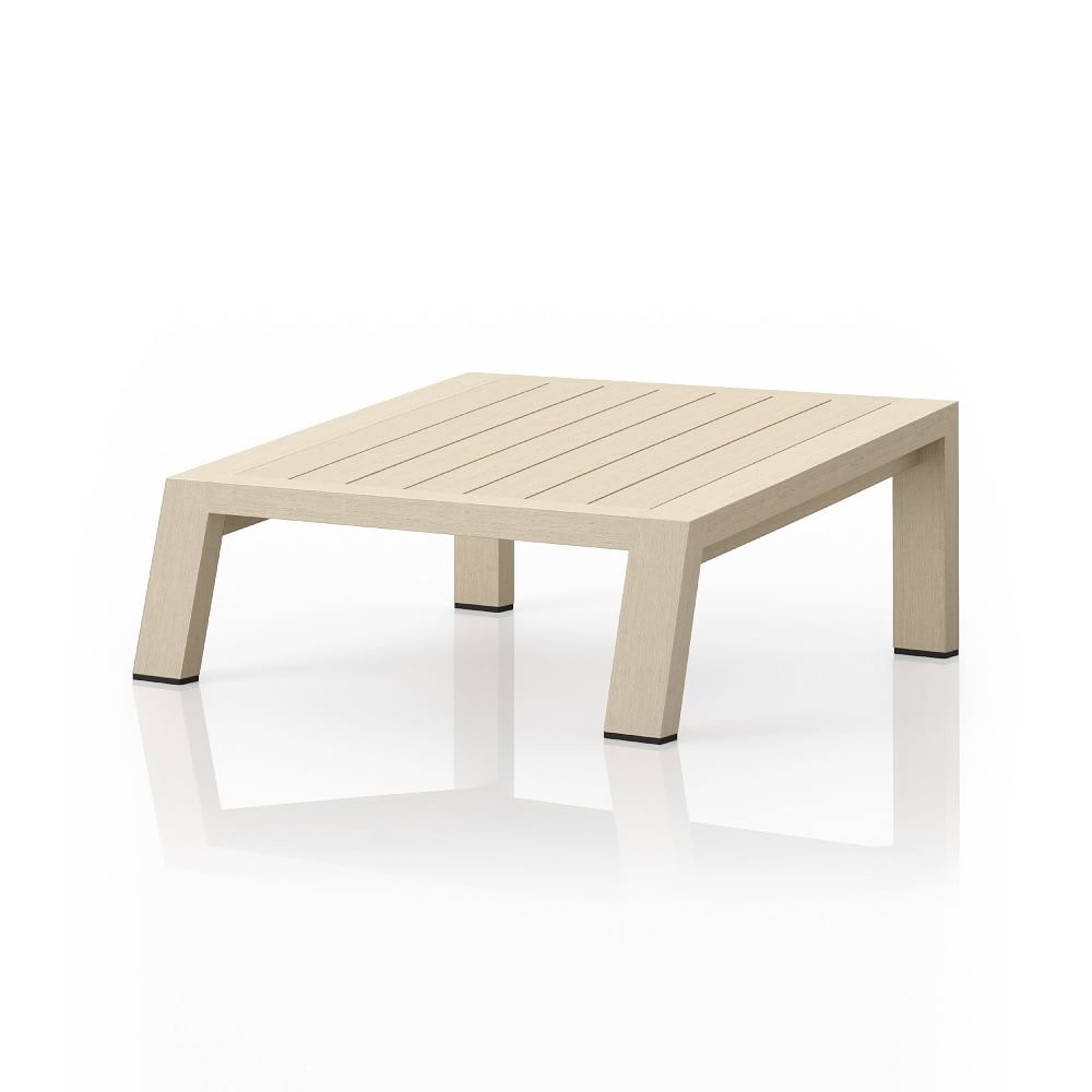 Pitched Teak Wood Outdoor Ottoman, Solid FSC Teak, Washed Brown - Image 0
