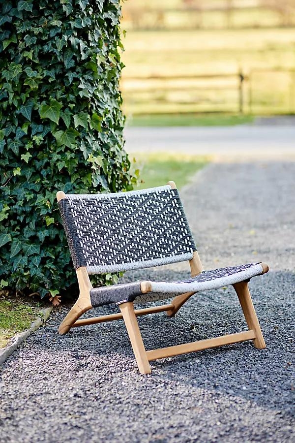 Havana Wicker + Teak Armless Chair, Black and White Diamond - Image 0