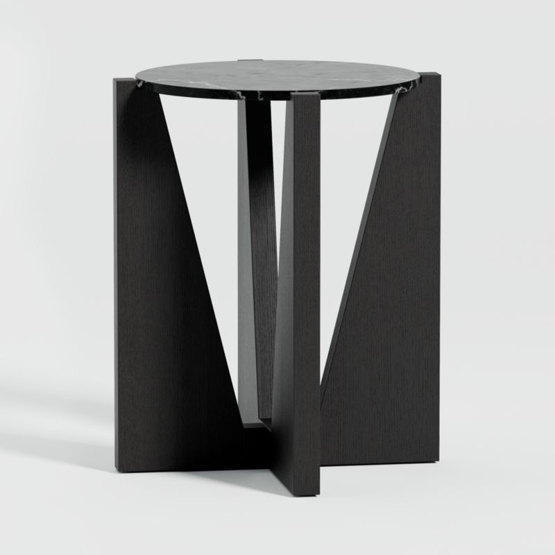 Miro Black Marble Round End Table with Black Ebonized White Oak Wood Base - Image 3