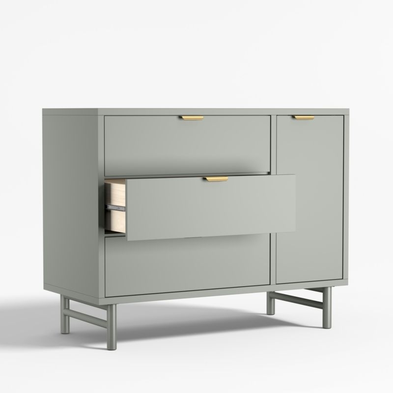 Classic 44" Laurel Green Wood 3-Drawer Kids Dresser with Door - Image 4