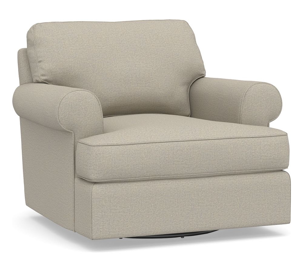 Townsend Roll Arm Upholstered Swivel Armchair, Polyester Wrapped Cushions, Performance Boucle Fog - Image 0