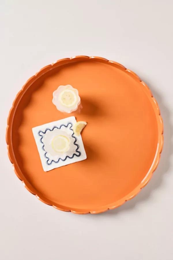 Orange Lacquered Round Scallop Tray - Image 0