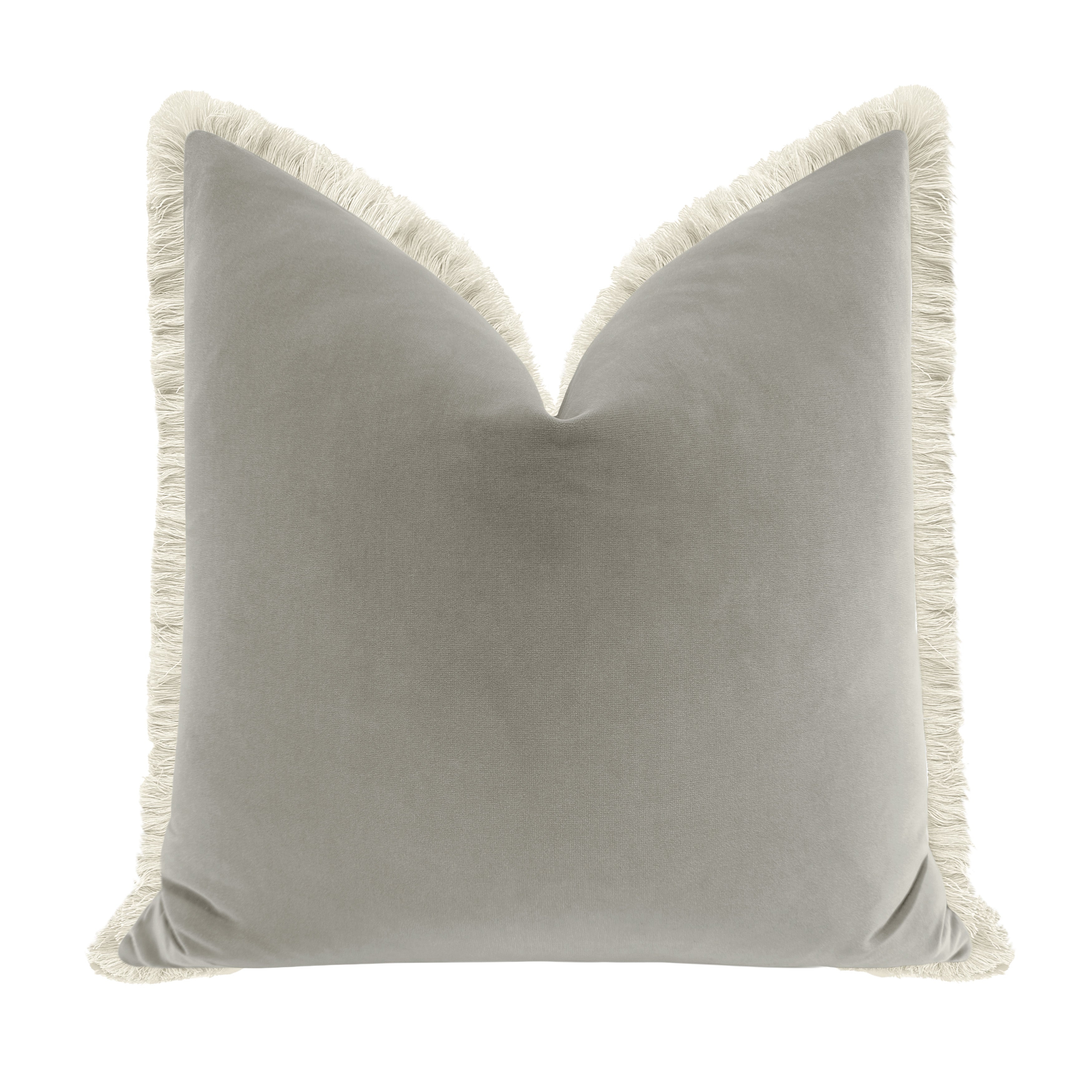 SIGNATURE VELVET // DOVE GREY + FRINGE - LITTLE LUMBAR 12" X 18" / Natural Fringe - Image 2