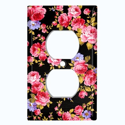 Metal Light Switch Plate Outlet Cover (Pink Black Flowers - Single Duplex) - Image 0