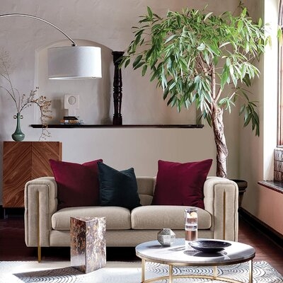Modern Living Room Sofa Linen-Like Straight Arm, Beige - Image 0