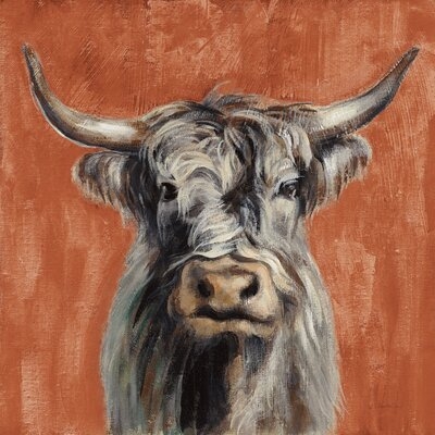 Highland Cow on Terracotta by Silvia Vassileva - Wrapped Canvas Painting Print - Image 0
