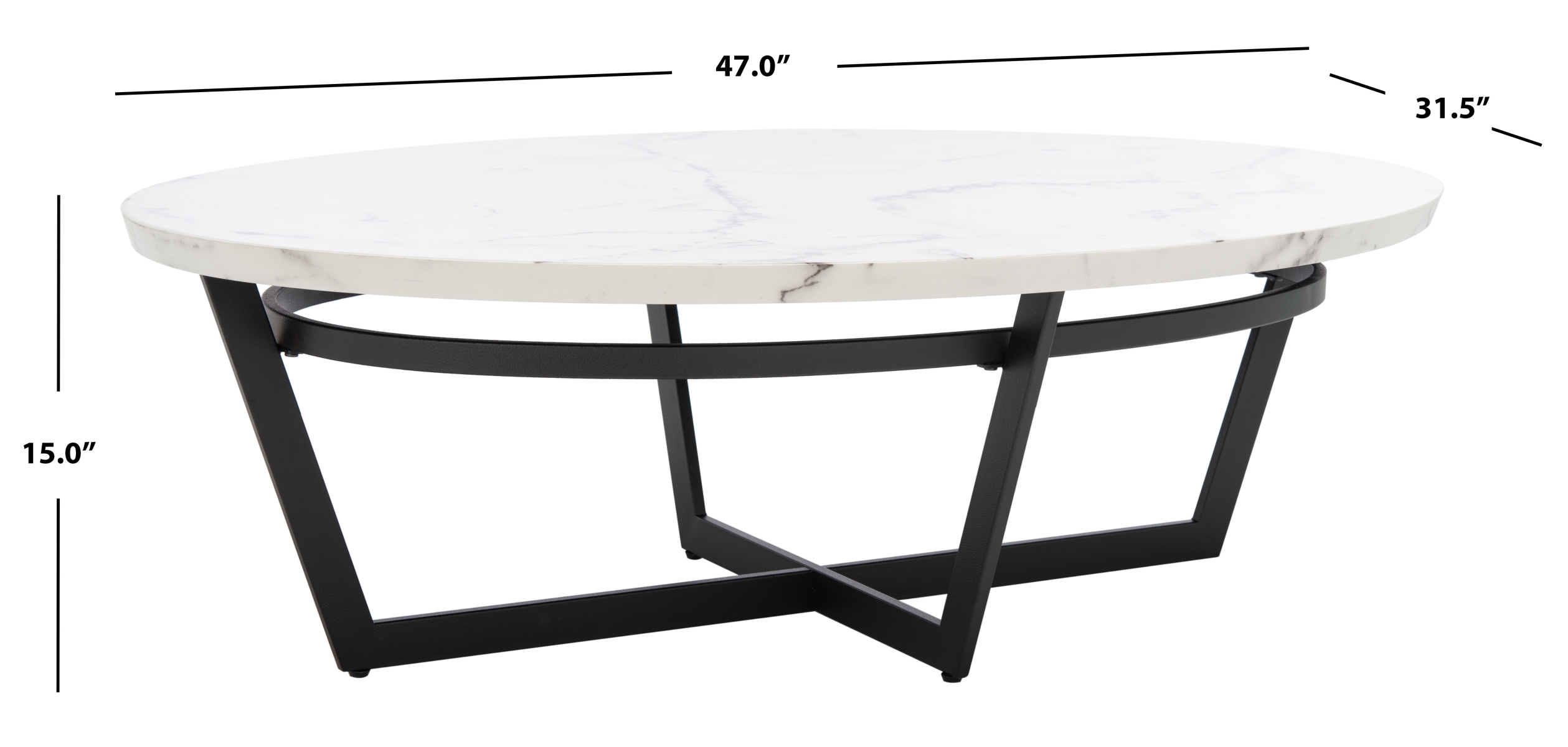 Placido Oval Coffee Table - White Marble / Black - Safavieh - Image 7