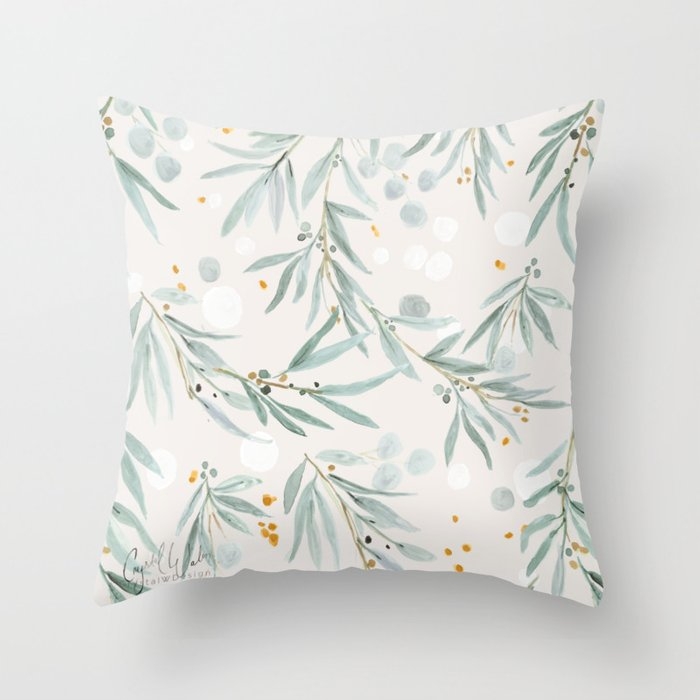 Wispy Leaves - Gray Throw Pillow by Crystal W Design - Cover (16" x 16") With Pillow Insert - Indoor Pillow - Image 0