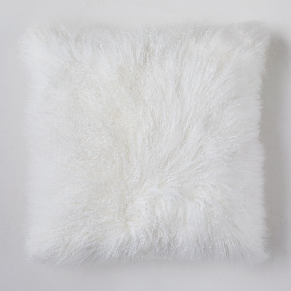 Mongolian Lamb Pillow Cover, 16"x16", White, Set of 2 - Image 0