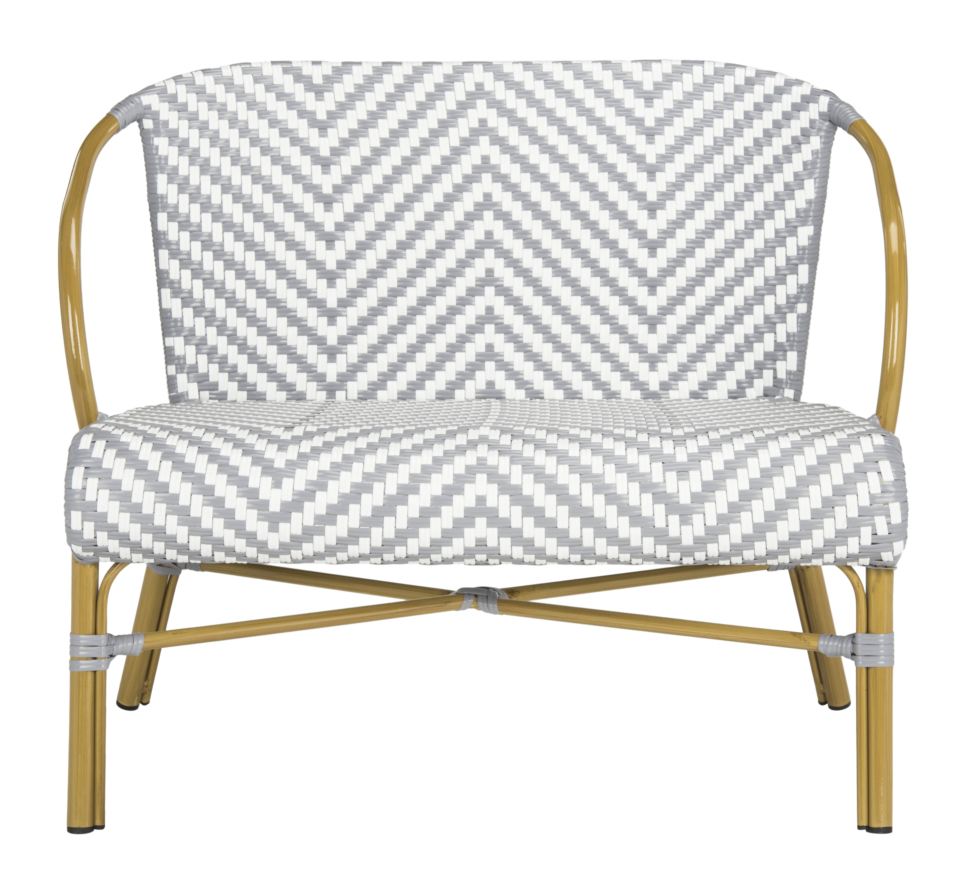Dandra Herringbone Rattan Settee - Grey/White - Safavieh - Image 0