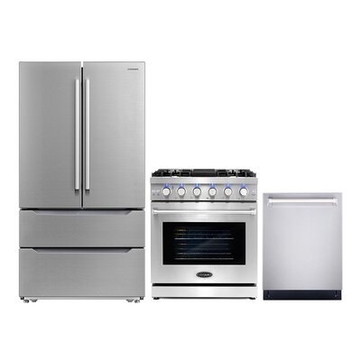 3 Piece Kitchen Package With 30" Freestanding Gas Range 24" Built-in Fully Integrated Dishwasher & Energy Star French Door Refrigerator - Image 0