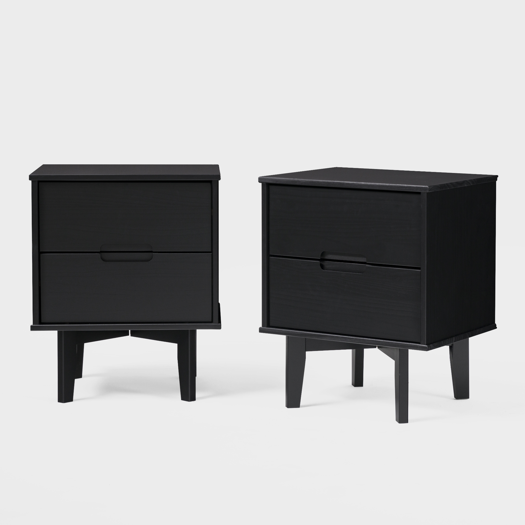 2-Drawer Groove Handle Solid Wood Nightstand - 2PK - Black - Image 2