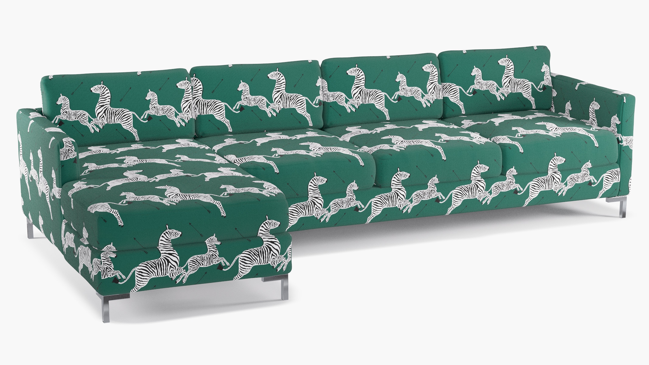 Modern Sectional, Left Facing, Emerald Zebra, Chrome L Leg - Image 1