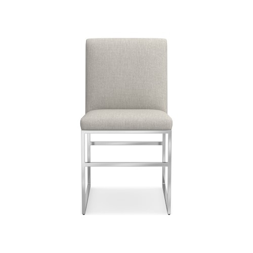 Lancaster Side Chair, Standard Cushion, Perennials Performance Melange Weave, Oyster, Polished Nickel - Image 0