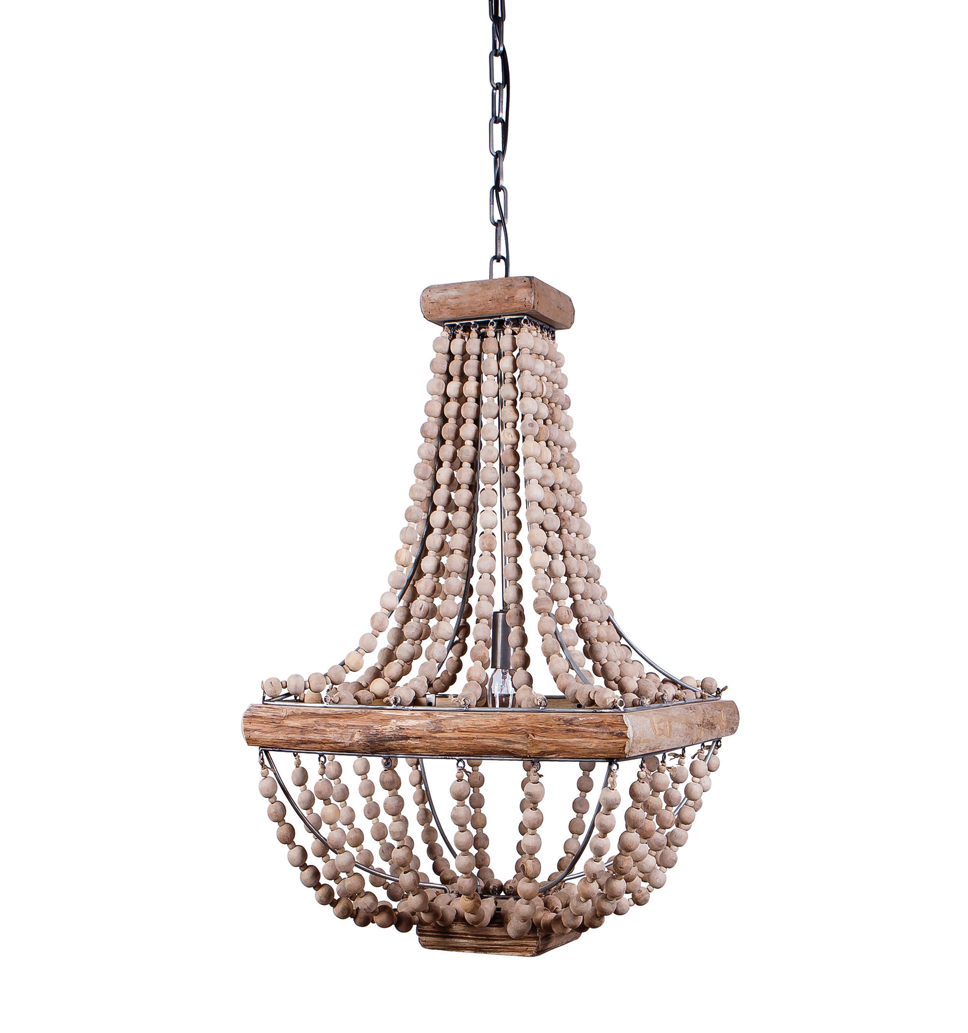 Wood & Metal Framed Chandelier with Wood Bead Draping - Image 0