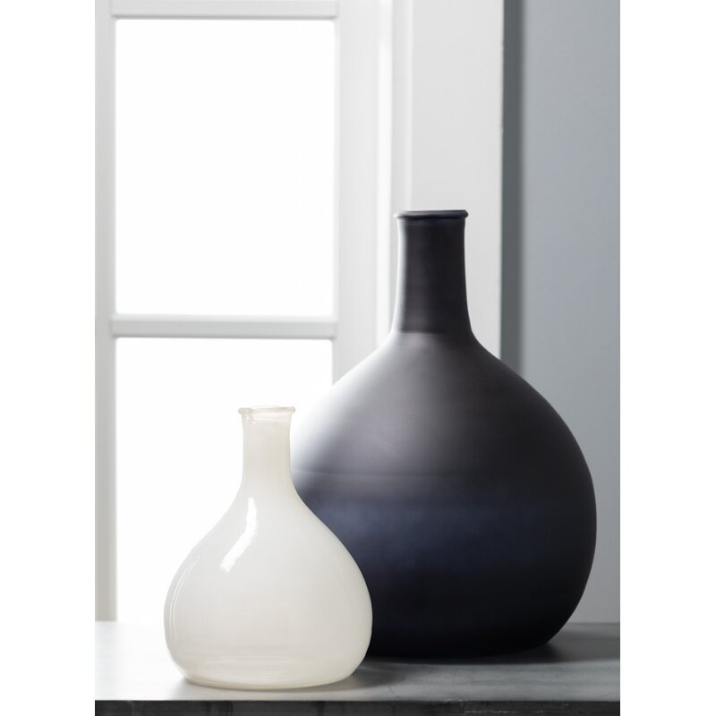 Aldred Glass Table Vases, Black & White, Set of 2 - Image 1