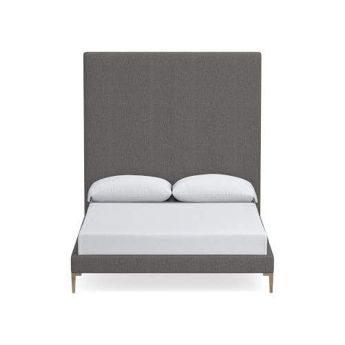 Brooklyn 72NT Queen Extra Tall Uph Roll Slat Bed AB, Antique Brass, Perennials Performance Melange Weave, Gray - Image 0