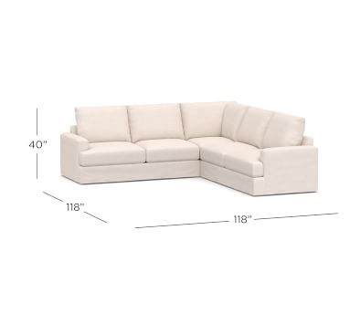 Canyon Square Arm Slipcovered 3-Piece L-Shaped Corner Sectional, Down Blend Wrapped Cushions, Performance Heathered Basketweave Dove - Image 1