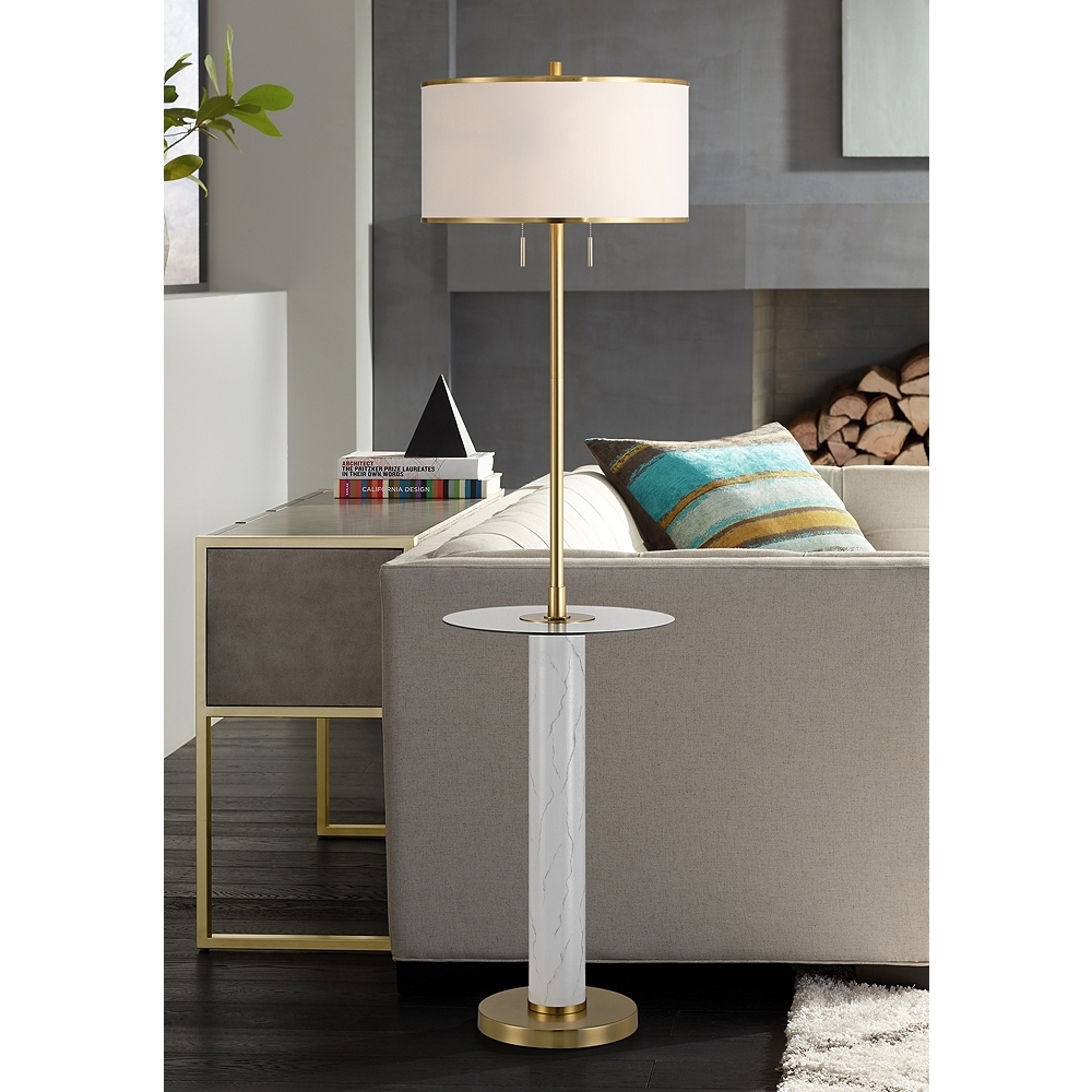 Possini Bellini 65" Faux Marble Floor Lamp with Tray Table and USB - Image 0