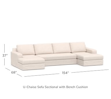 Big Sur Square Arm Slipcovered U-Chaise Grand Sofa Sectional, Down Blend Wrapped Cushions, Chenille Basketweave Pebble - Image 3