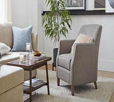 SoMa Newton Upholstered Armchair, Polyester Wrapped Cushions, Performance Heathered Tweed Pebble - Image 1