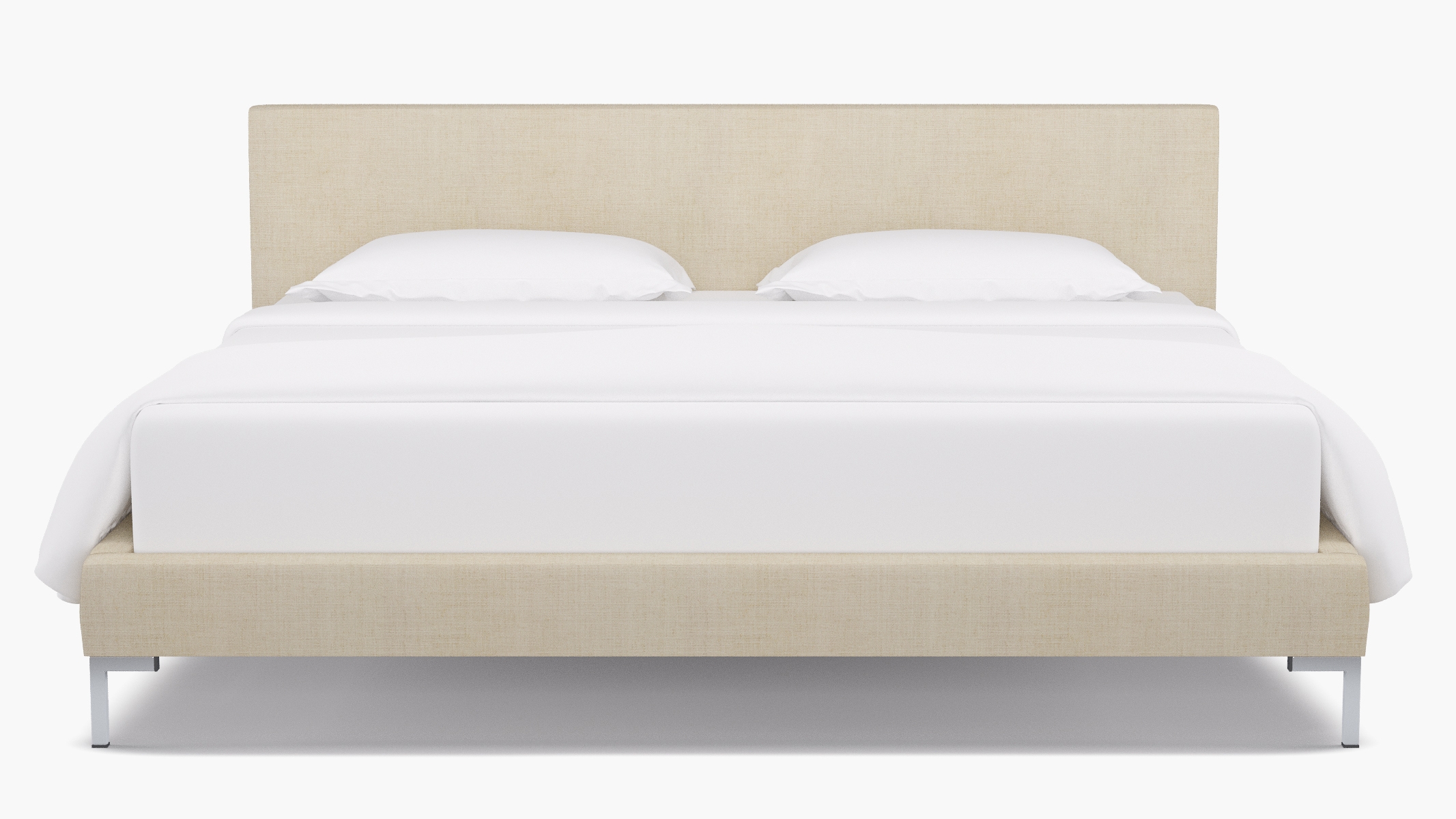 Modern Platform Bed, Talc Linen, Chrome, King - Image 1