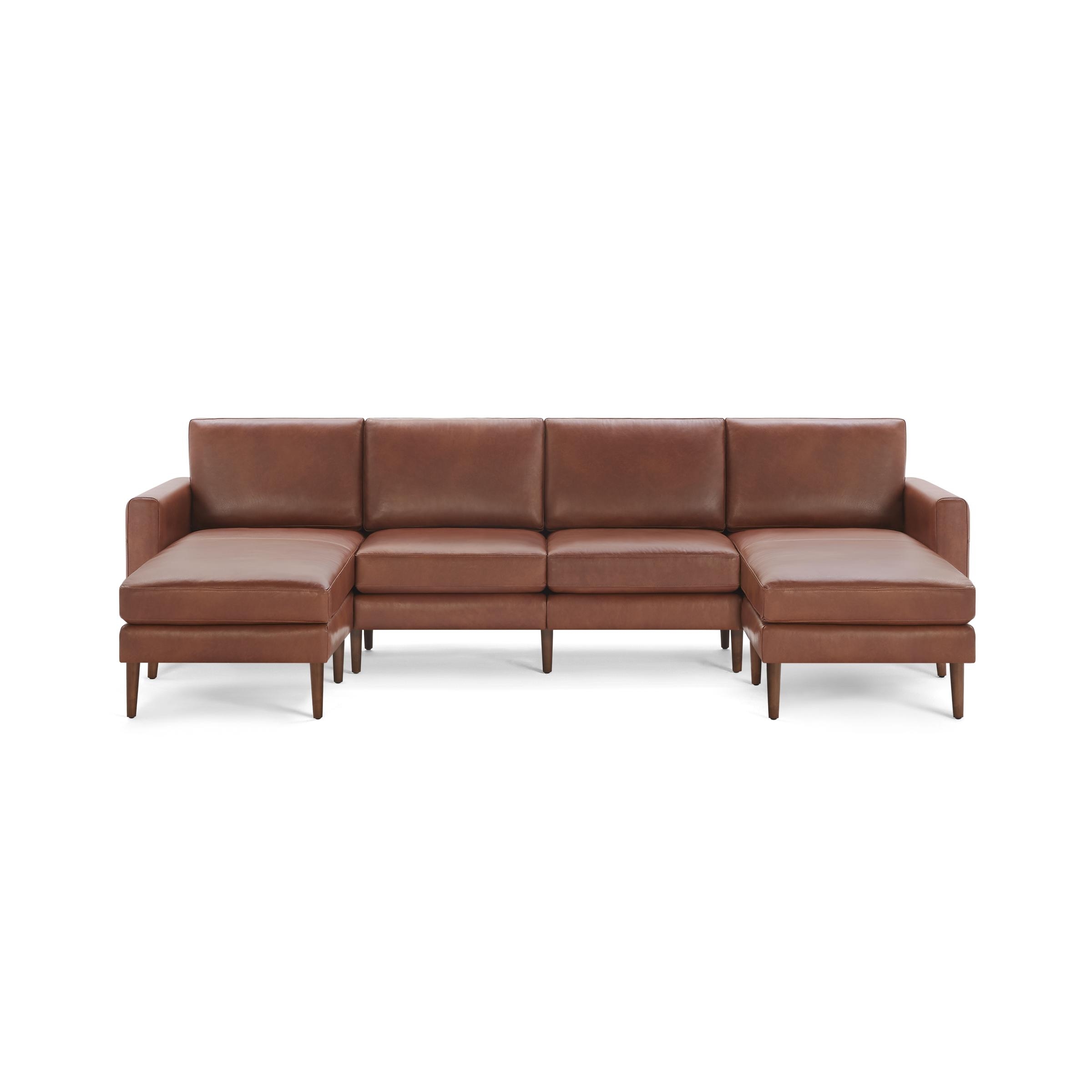 Nomad Leather Double Chaise Sectional - Chestnut - Top Grain Leather / Walnut - Wood / Block - Image 0