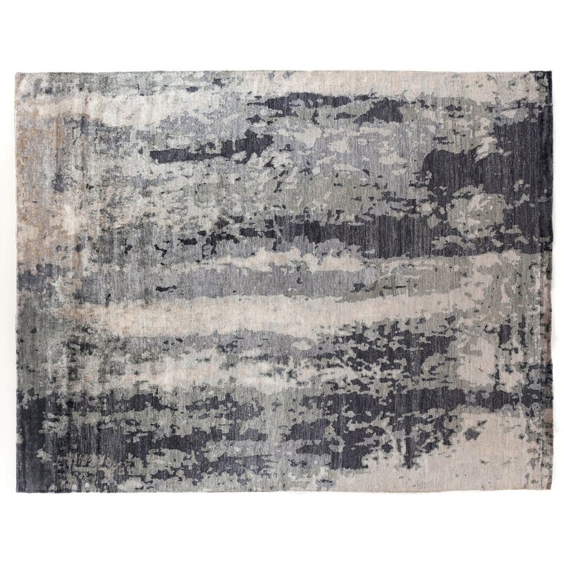 Exquisite Rugs Abstract Expressions Hand-Knotted Silk Blue/Gray Area Rug Rug Size: Rectangle 6' x 9' - Image 0