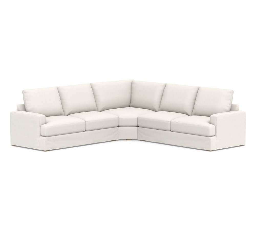 Canyon Square Arm Slipcovered 3-Piece L-Shaped Wedge Sectional, Down Blend Wrapped Cushions, Performance Everydaylinen(TM) by Crypton(R) Home Ivory - Image 0