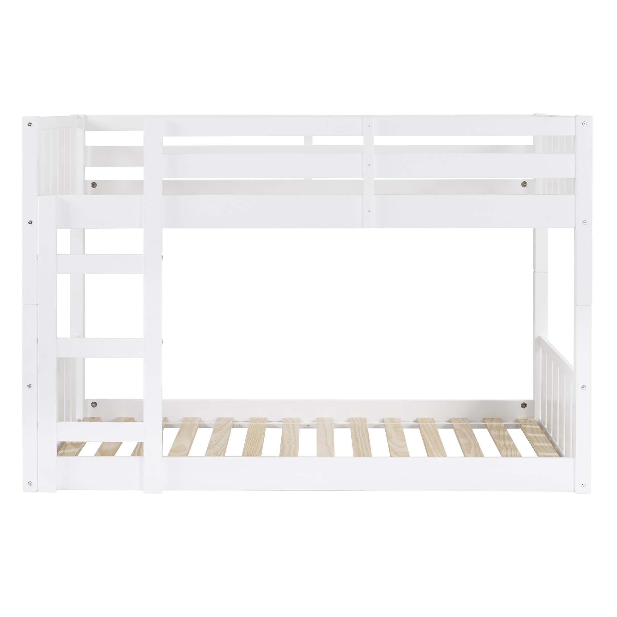 Traditional Twin over Twin Solid Wood Stackable Slat Bunk Bed – White - Image 1