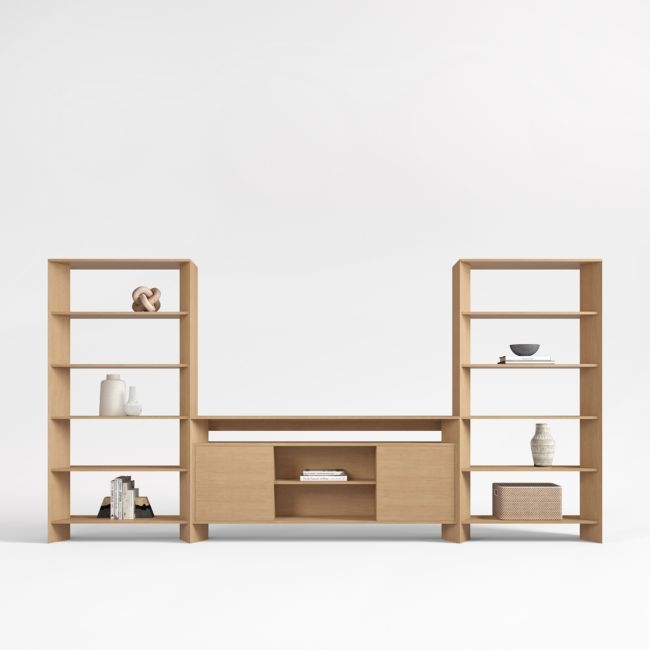 Terrazza 148" Natural Solid Oak Wood Storage Media Console Set - Image 0