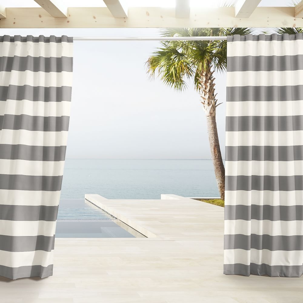 Outdoor Stripe Curtain, Light Gray, 48"x84" - Image 0