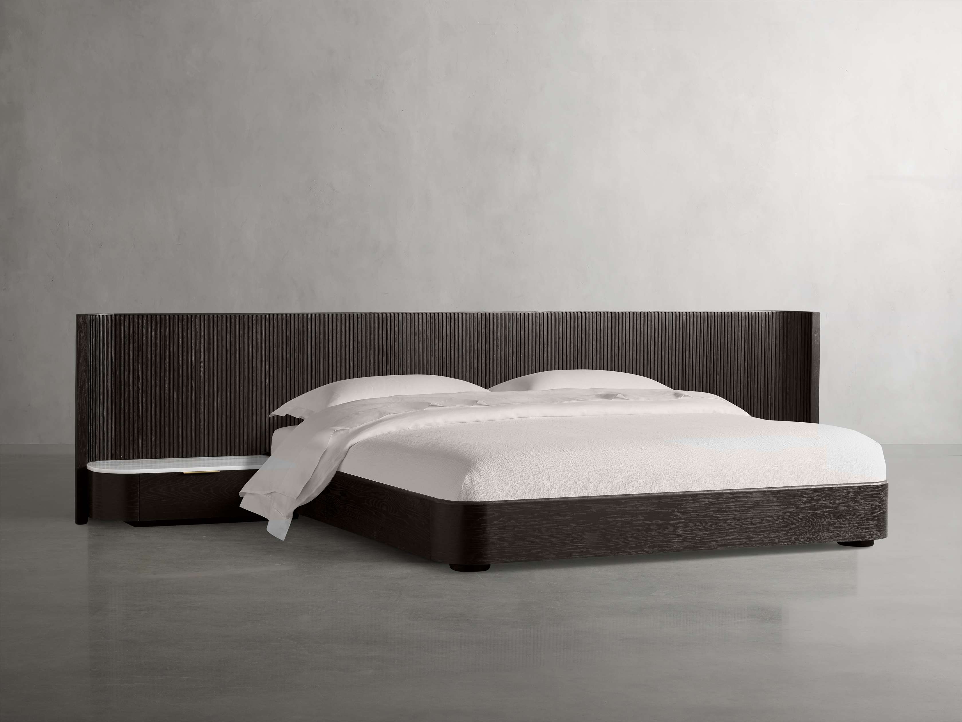 Finnley Extended Headboard Bed in Stone California King Black  Ebony/White Marble - Image 0