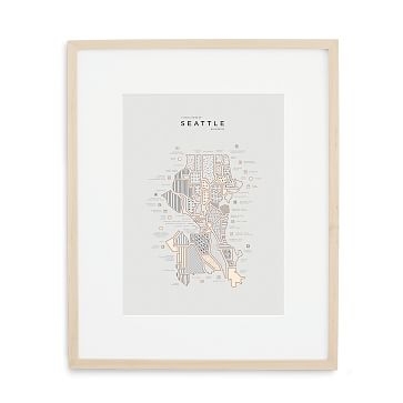 Seattle Letterpressed Map Print, Natural Frame, 16"x20" - Image 0