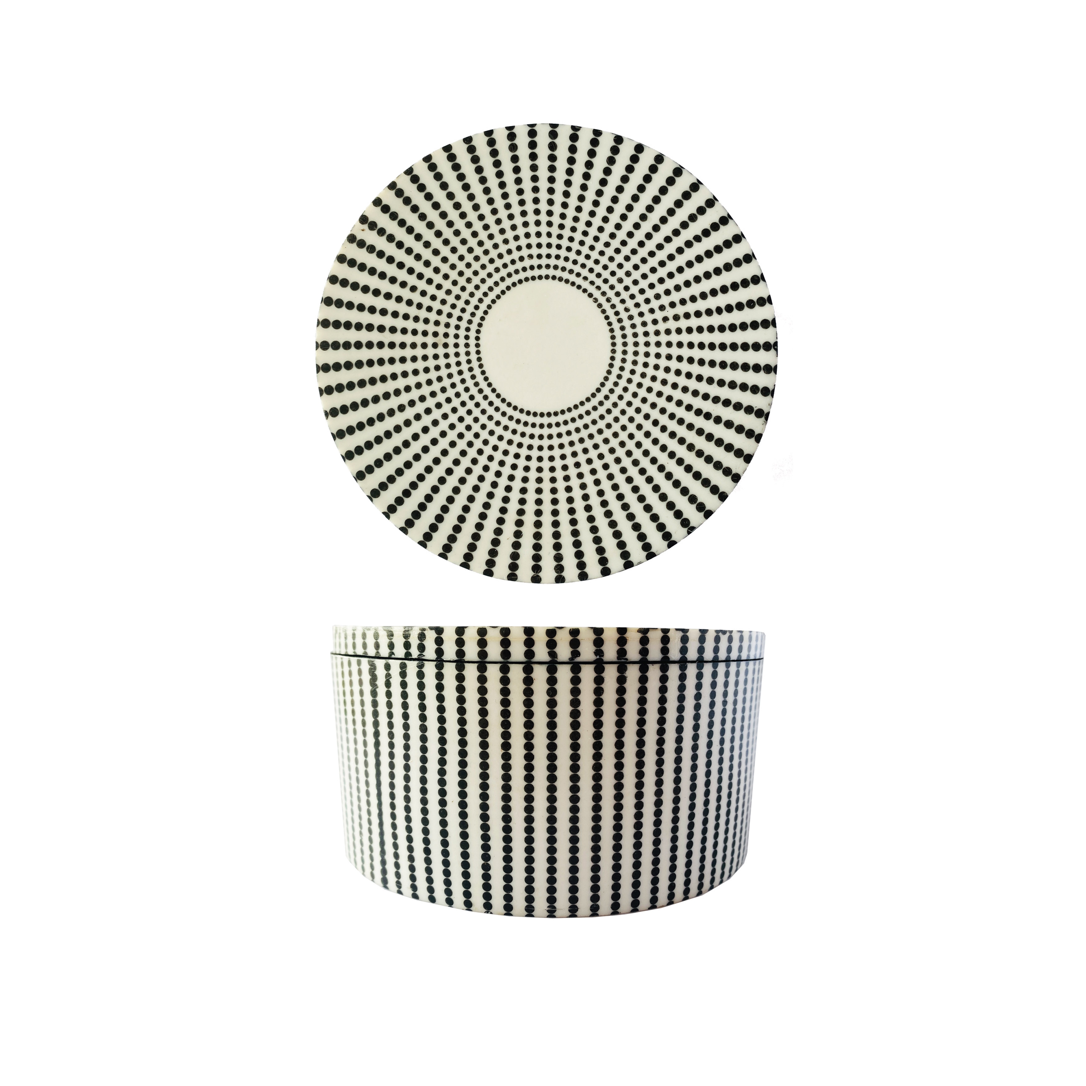 Round Resin and Reclaimed Wood Box, Black and White - Image 0