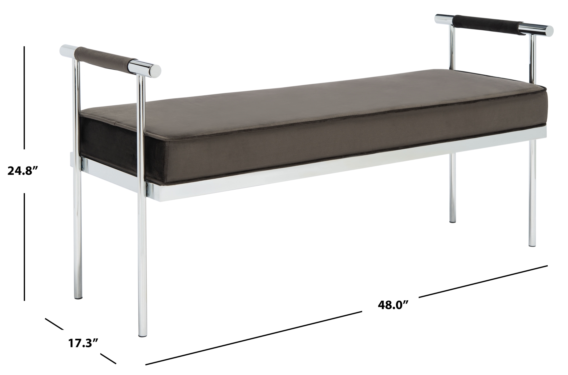Pim Long Rectangle Bench W/ Arms - Shale / Chrome - Safavieh - Image 6