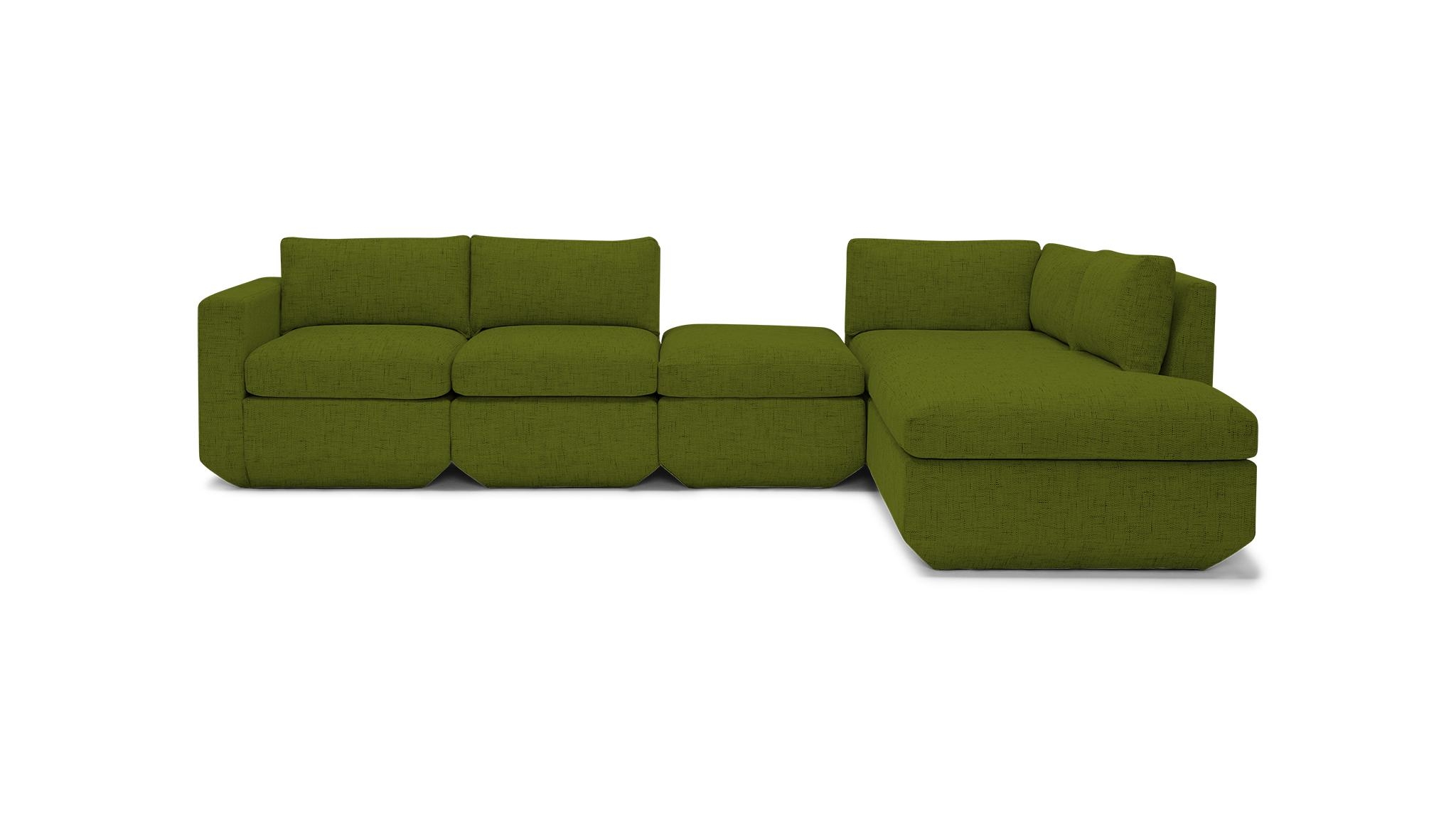 Green Antony Mid Century Modern Modular Sectional with Ottoman (5 piece) - Royale Apple - Right - Image 0