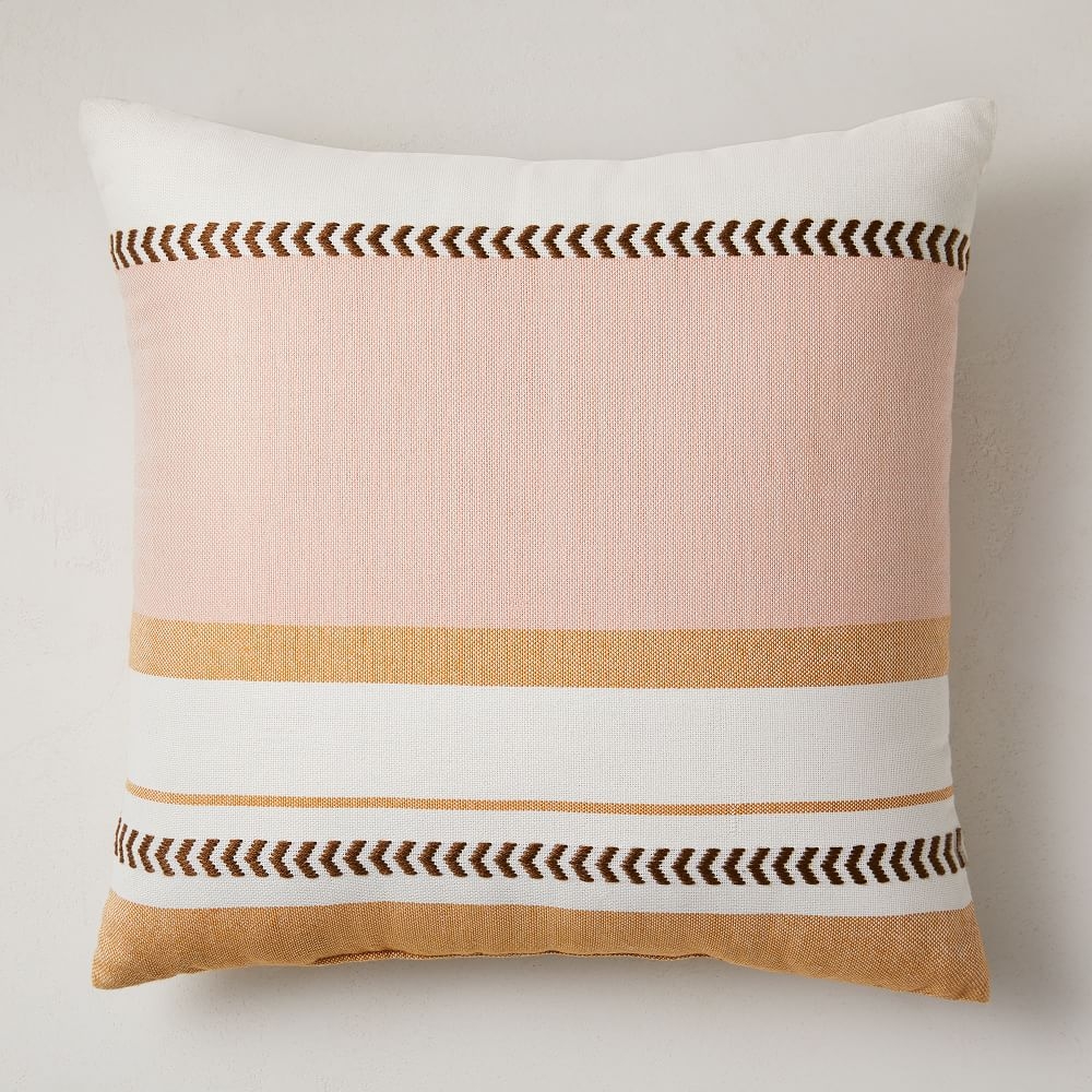 Outdoor Variegated Block Stripe Pillow, 20"x20", Bright Peach, Set of 2 - Image 0