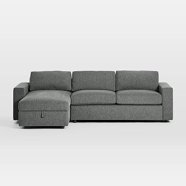 Urban Sectional Set 18: Right Arm Sleeper Sofa, Left Arm Storage Chaise, Poly, Chenille Tweed, Pewter, - Image 0