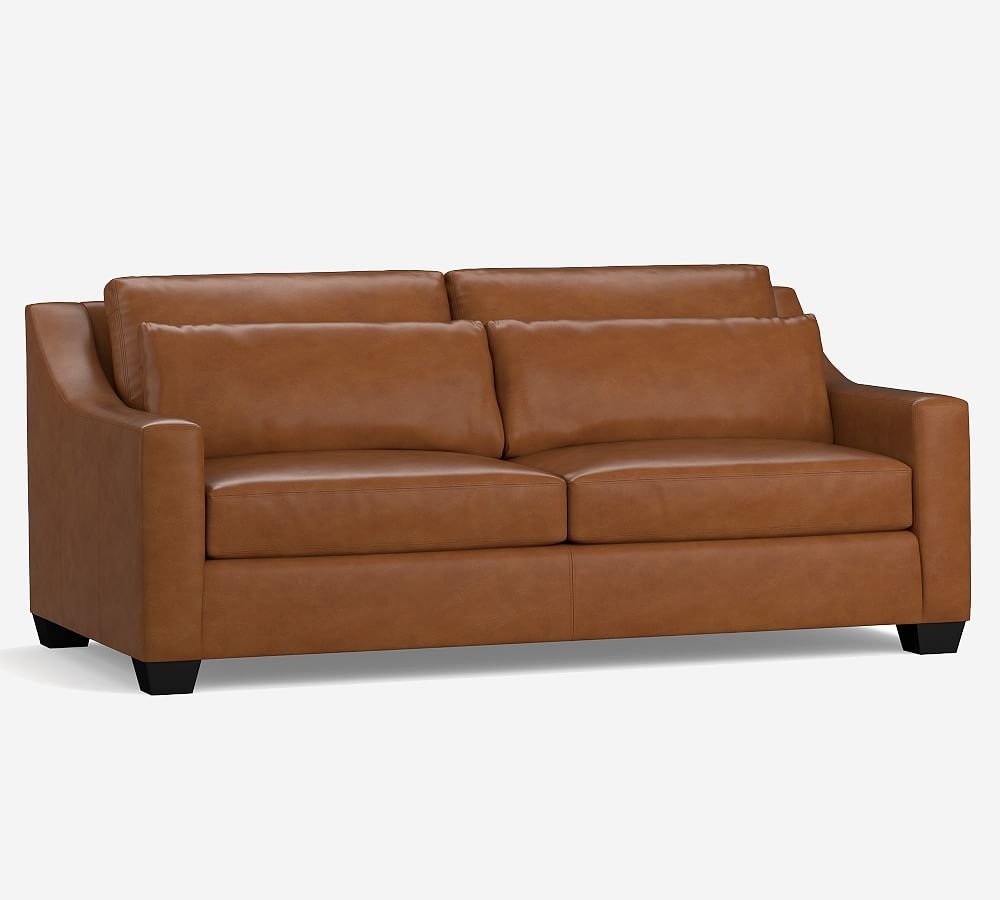 York Slope Arm Leather Deep Seat Loveseat 72", Polyester Wrapped Cushions, Signature Chalk - Image 0