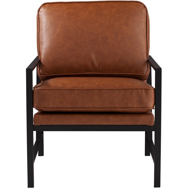 Karynmere Metal & Faux Leather Accent Chair, Black & Brown - Image 2
