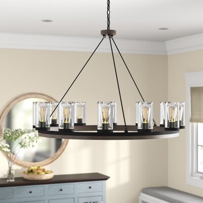 12 Light Shaded Candle Style Wagon Wheel Chandelier - Image 0
