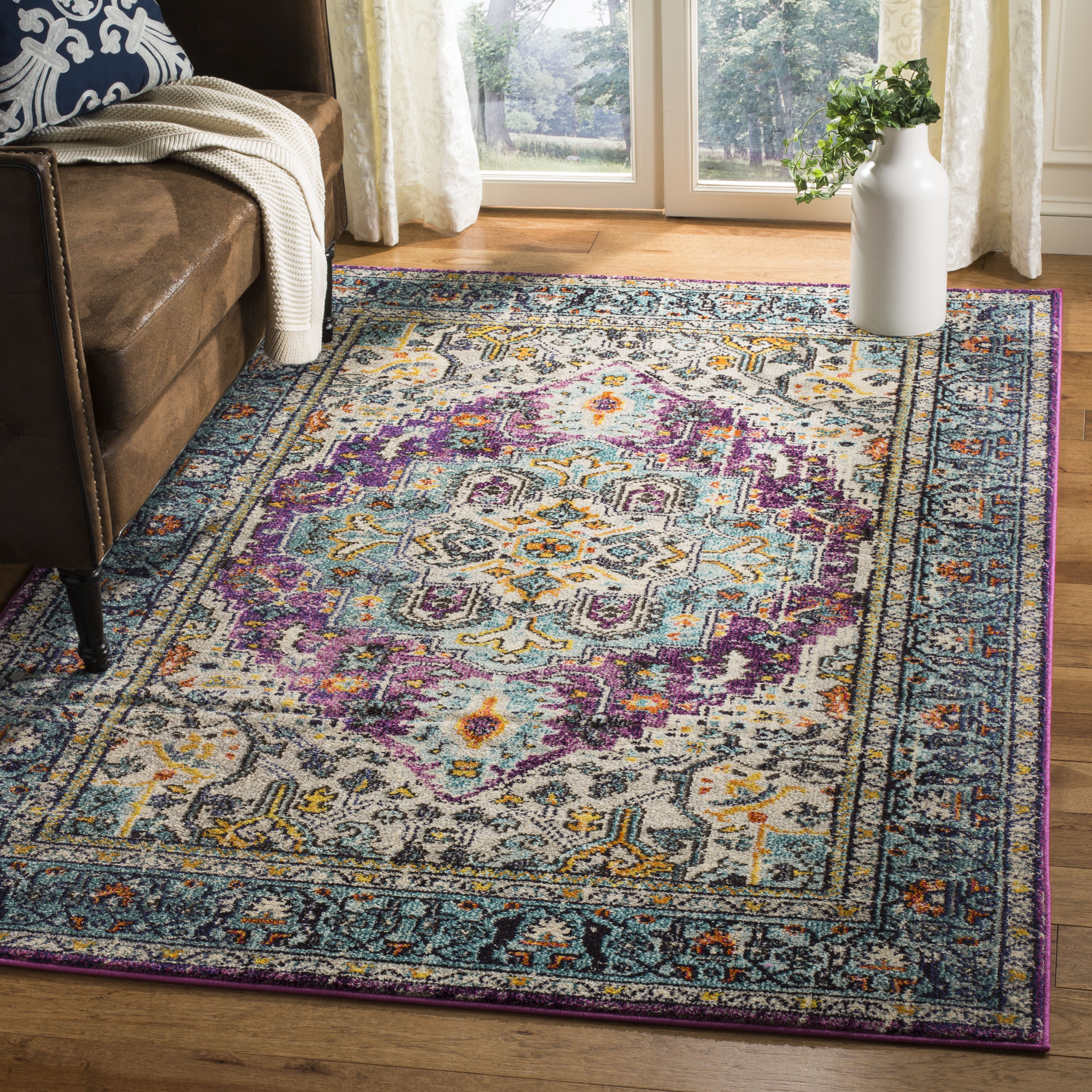 Arlo Home Woven Area Rug, MNC251L, Violet/Light Blue,  6' 7" X 9' 2" - Image 1