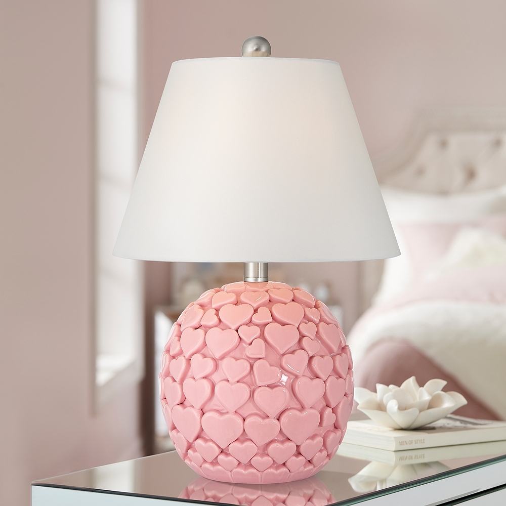 Aurora 17 1/4" High Pink Hearts Ceramic Table Lamp - Image 0