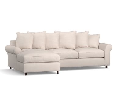 PB Comfort Roll Arm Upholstered Left Arm Loveseat with Chaise Sectional, Box Edge Down Blend Wrapped Cushions, Performance Brushed Basketweave Sand - Image 3
