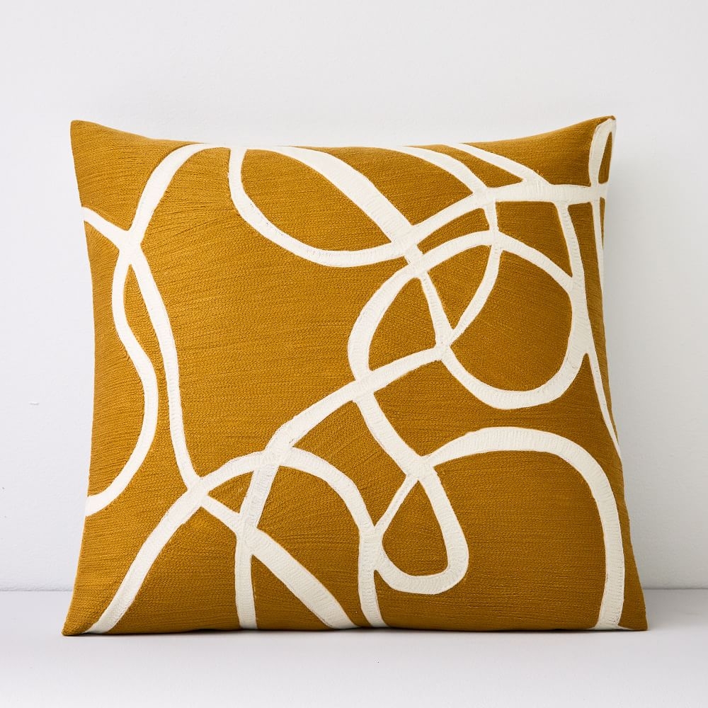 Crewel Rope Pillow Cover, Dark Horseradish, 20"x20" - Image 0