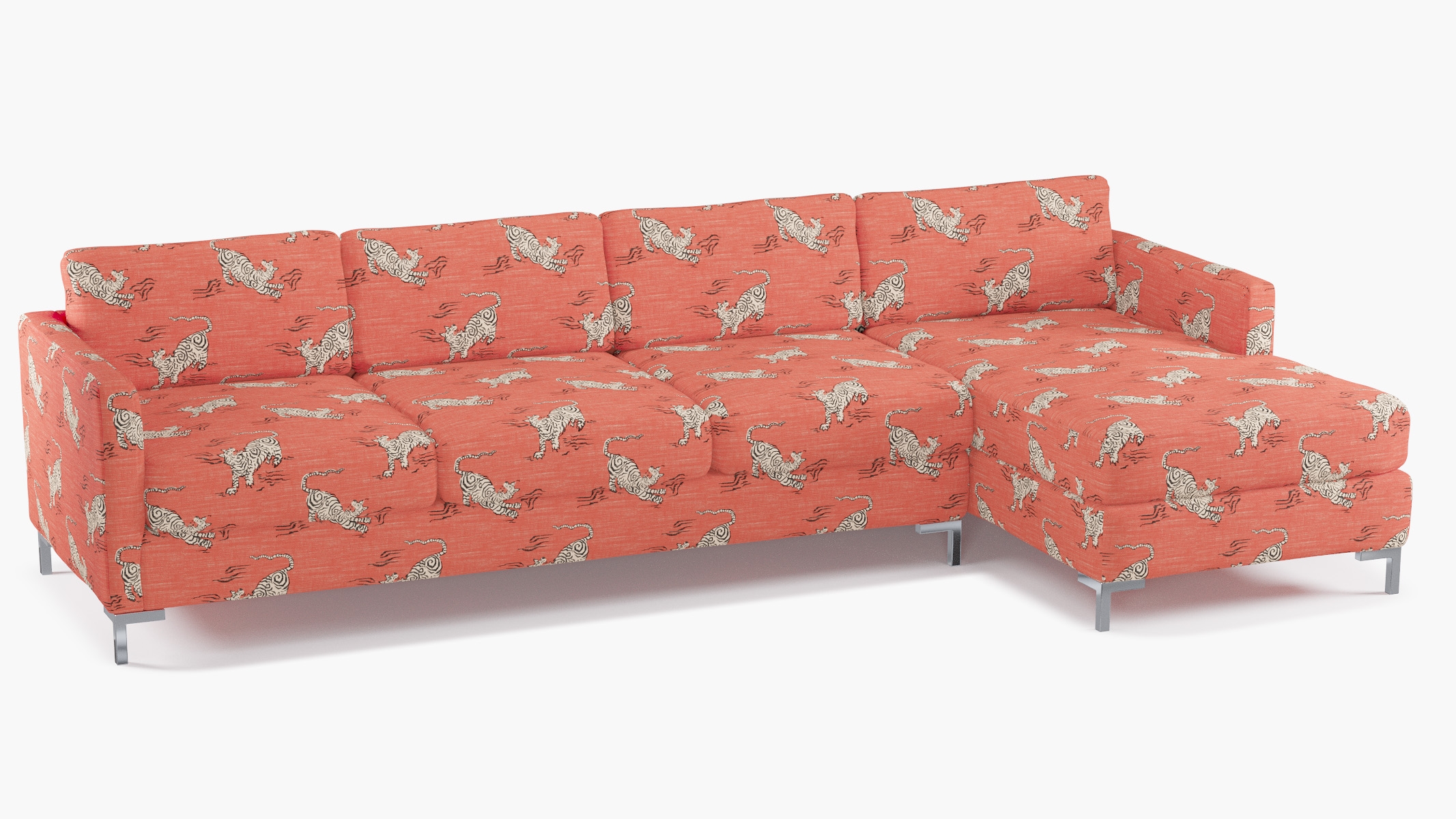 Modern Sectional, Right Facing, Coral Tigresse, Chrome L Leg - Image 1