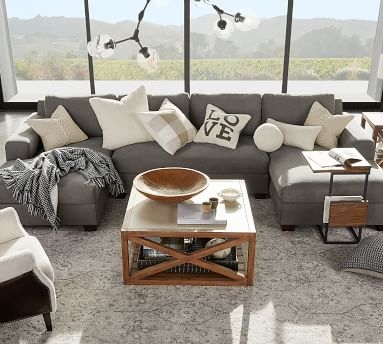 Big Sur Square Arm Upholstered U-Double Chaise Sofa Sectional with Bench Cushion, Down Blend Wrapped Cushions, Chenille Basketweave Taupe - Image 1